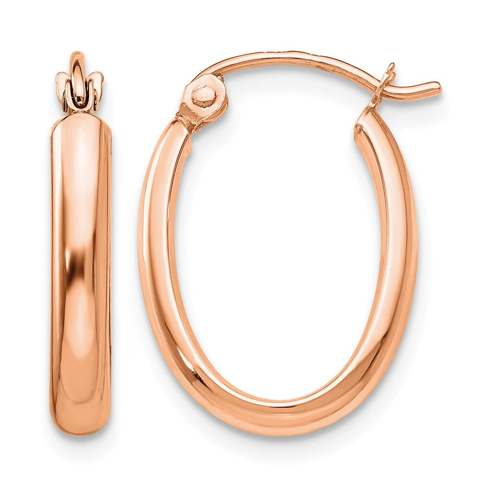 14k Rose Gold 2.75x18mm Polished Oval Tube Hoop Earrings, 18.25 x 2.75 mm