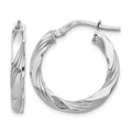 14K White Gold Twisted Textured Hoop Earrings, 21 x 20 mm
