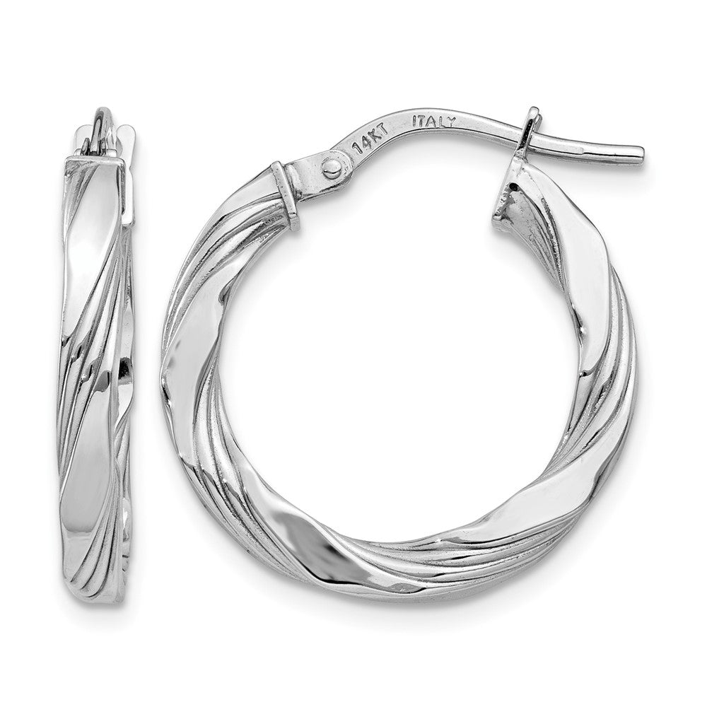 14K White Gold Twisted Textured Hoop Earrings, 21 x 20 mm