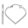 14k White Gold 2mm Heart Hoop Earrings, 23 x 2 mm