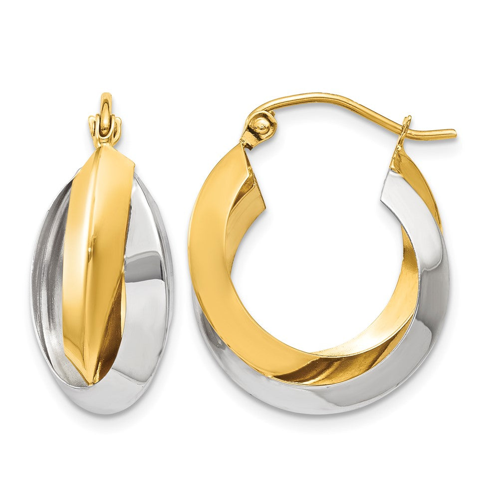 14k Two-tone Polished Knife-edge Double Hoop Earrings, 18.45 x 7.23 mm