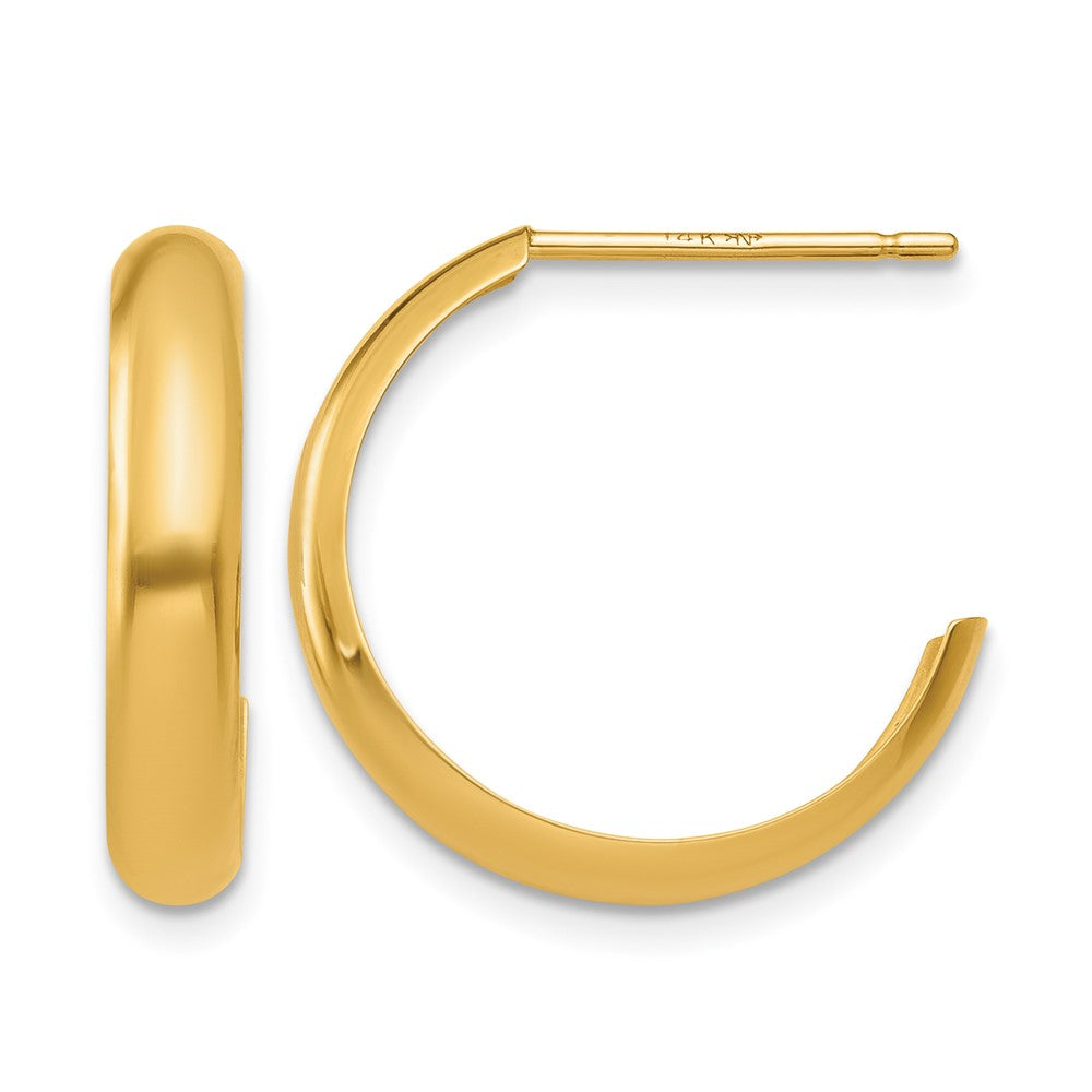 14k 3.5x17mm Polished J-Hoop Post Earrings, 17 x 3.5 mm