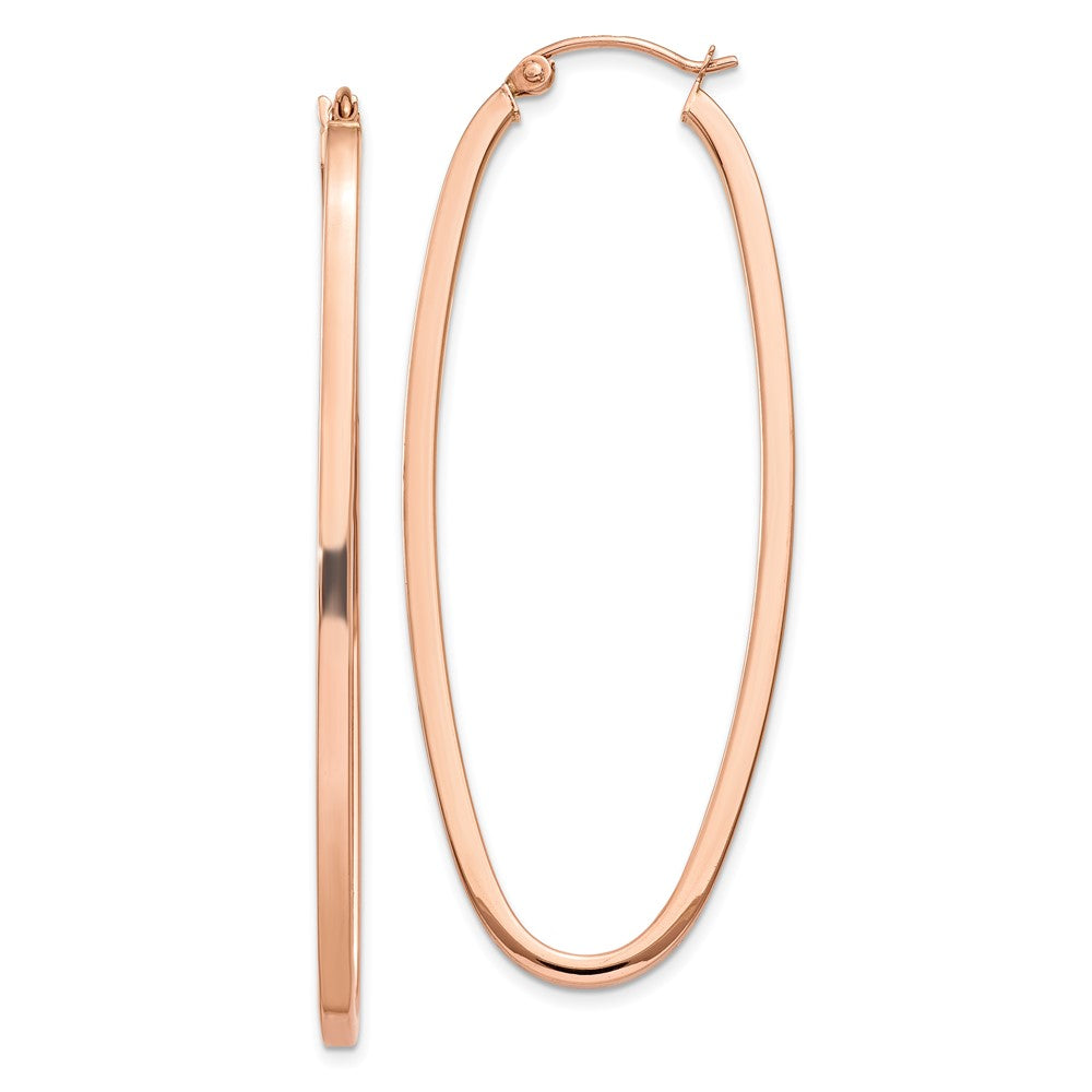 14k Rose Gold 2x53mm Polished Square-Tube Oval Hoop Earrings, 53 x 23 mm