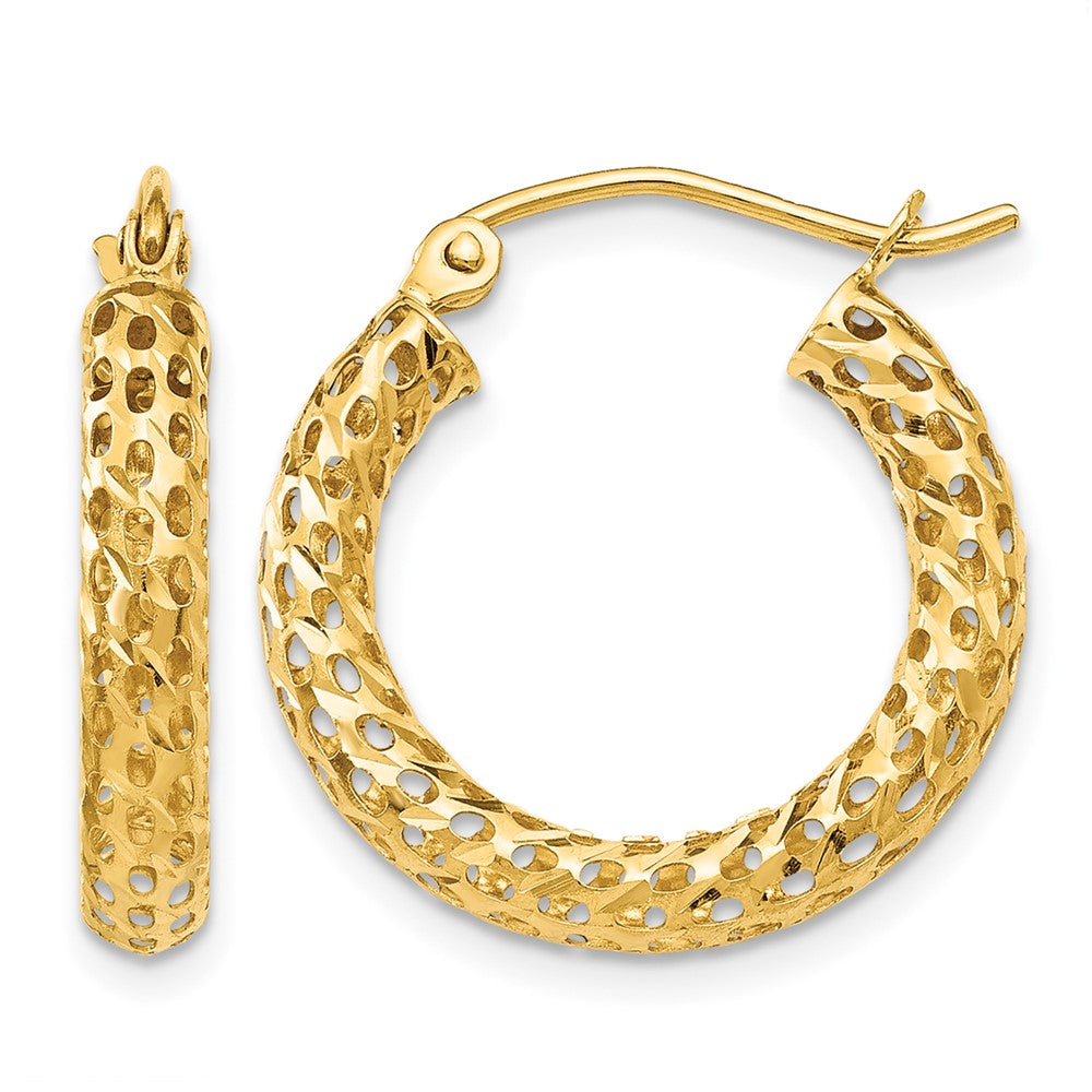 14k Mesh Hoop Earrings, 13 x 3 mm