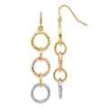 14k Tri-Color Diamond-Cut Circles Dangle French Hook Earrings, 59 x 11 mm