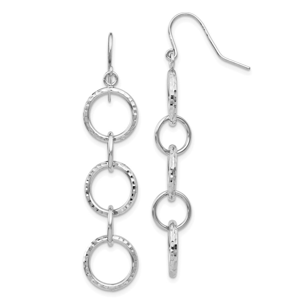 14k White Gold Diamond-cut Circles Dangle French Hook Earrings, 55 x 10 mm