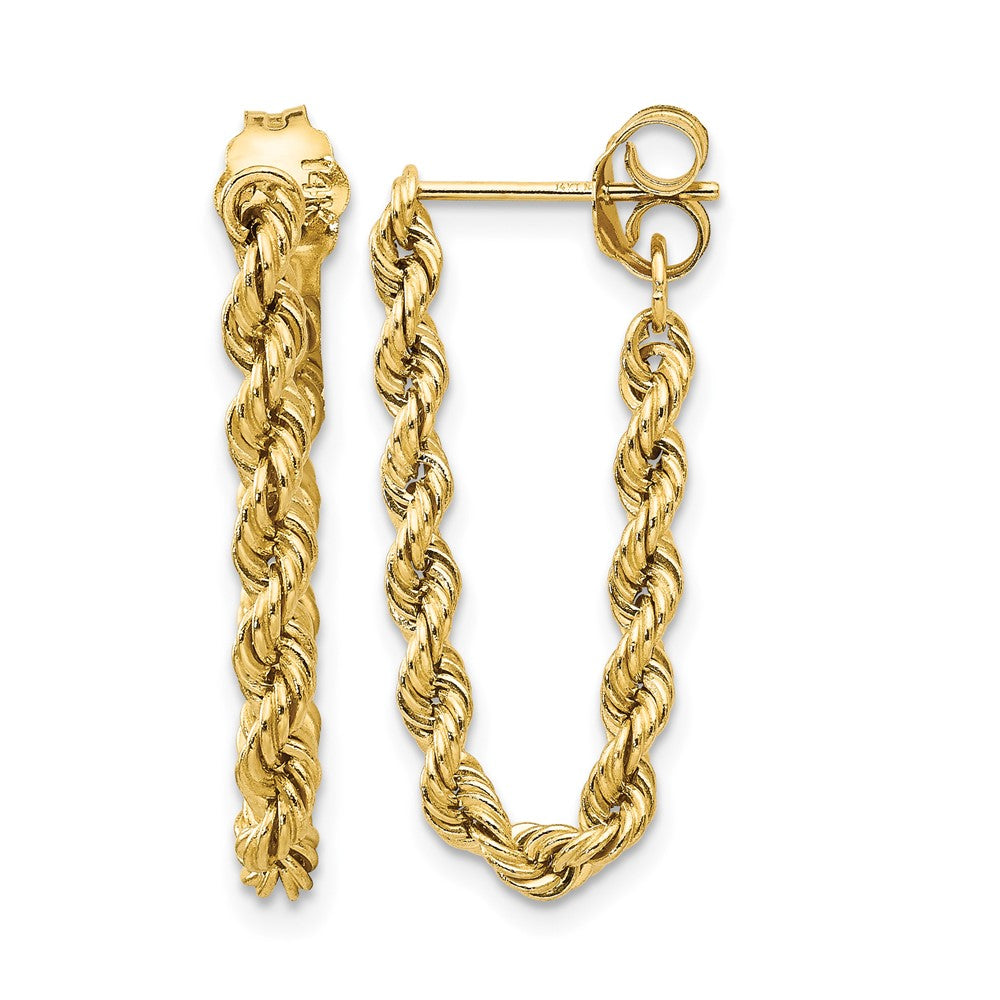 14K Polished 2.5mm Hollow Rope Chain Dangle Post Earrings, 28 x 8 mm