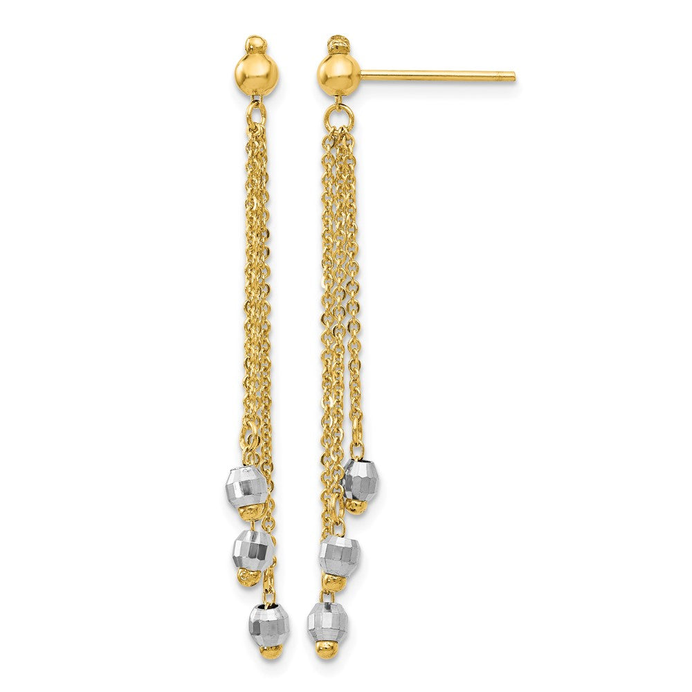 14K Two-tone Faceted Beads and Cable Chain Dangle Post Earrings, 43 x 3 mm