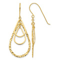 14K Polished and Textured Teardrops Dangle French Hook Earrings, 49 x 20 mm