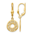 14k Filigree Circle Dangle Leverback Earrings, 33 x 12 mm