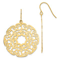 14K Fancy Lace Filigree Circle Dangle French Hook Earrings, 48 x 35 mm