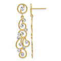14k and White Rhodium Filigree Dangle Post Earrings, 41 x 10 mm
