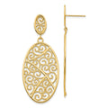 14K Filigree Oval Dangle Post Earrings, 54 x 21 mm