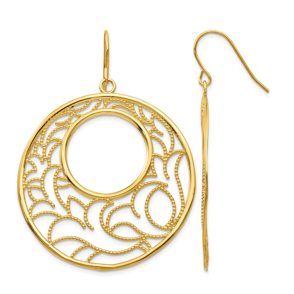14K Floral Circle Dangle French Hook Earrings, 52 x 39 mm