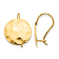 14k Hammered 13mm Circle Disc Kidney Wire Earrings, 18 x 13 mm