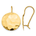 14k Hammered 14mm Circle Disc Kidney Wire Earrings, 21 x 14 mm