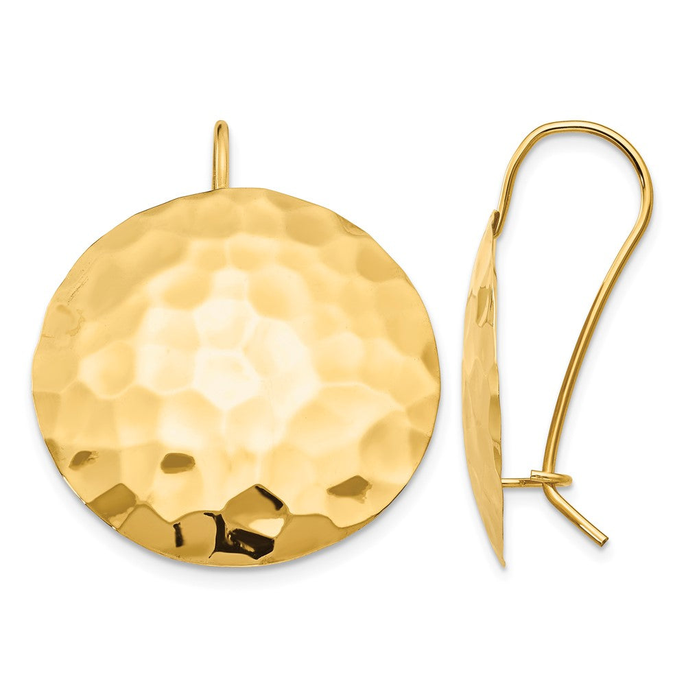 14k Hammered 24mm Circle Disc Kidney Wire Earrings, 29 x 24 mm