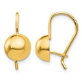 14k 8.00mm Hollow Half Ball Kidney Wire Earrings, 16 x 8 mm