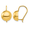 14k 10.50mm Hollow Half Ball Kidney Wire Earrings, 19 x 10.5 mm