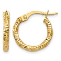 14K Polished and Textured Hoop Earrings, 15 x 2 mm