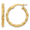 14K Polished and Textured Hoop Earrings, 19 x 2 mm