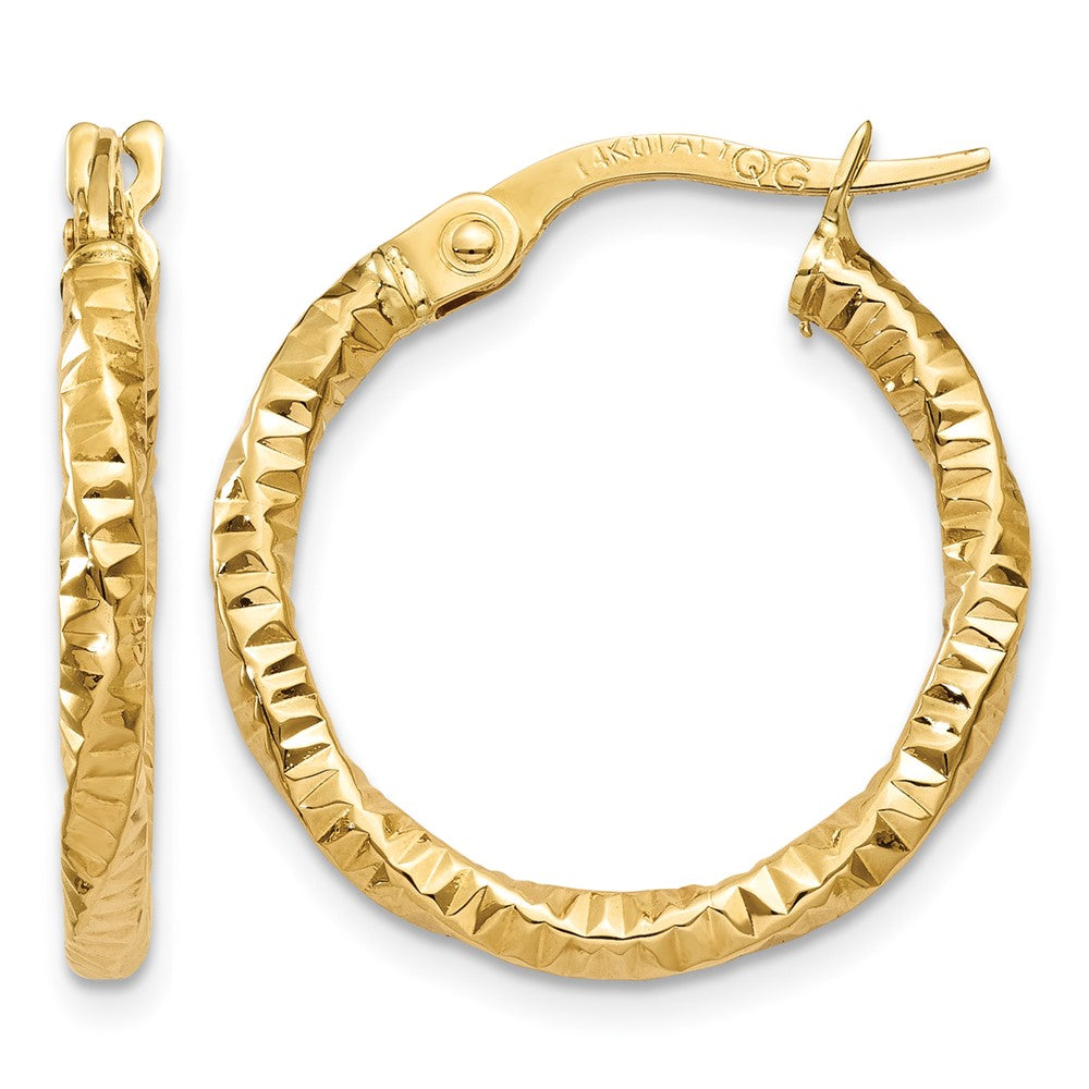 14K Polished and Textured Hoop Earrings, 19 x 2 mm
