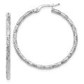14K White Gold Polished and Textured Hoop Earrings, 35 x 2 mm