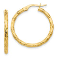 14K Polished and Textured Hoop Earrings, 25 x 2 mm