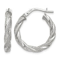 14K White Gold Twisted Textured Hoop Earrings, 20 x 3 mm