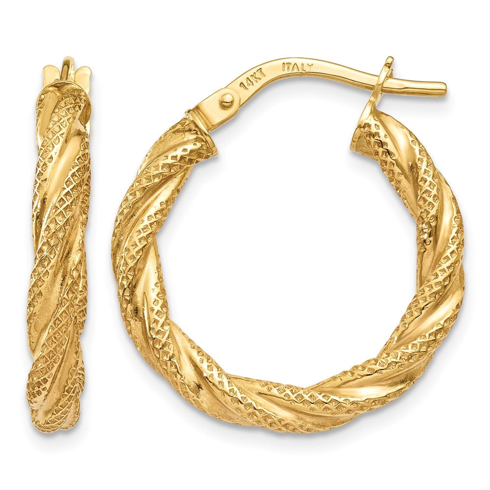 14K Twisted Textured Hoop Earrings, 20 x 3 mm