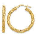 14K Twisted Textured Hoop Earrings, 26 x 3 mm