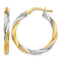 14K & Rhodium Twisted Hoop Earrings, 25 x 26 mm