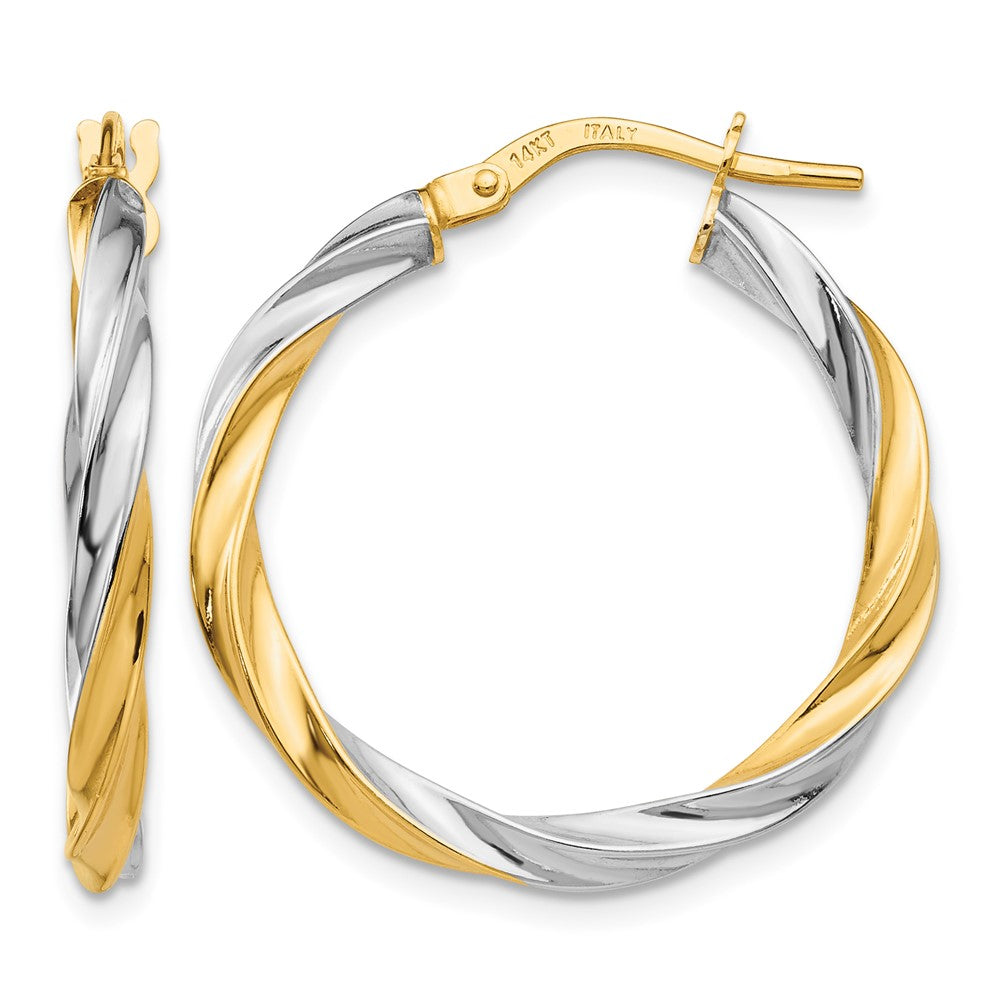 14K & Rhodium Twisted Hoop Earrings, 25 x 26 mm