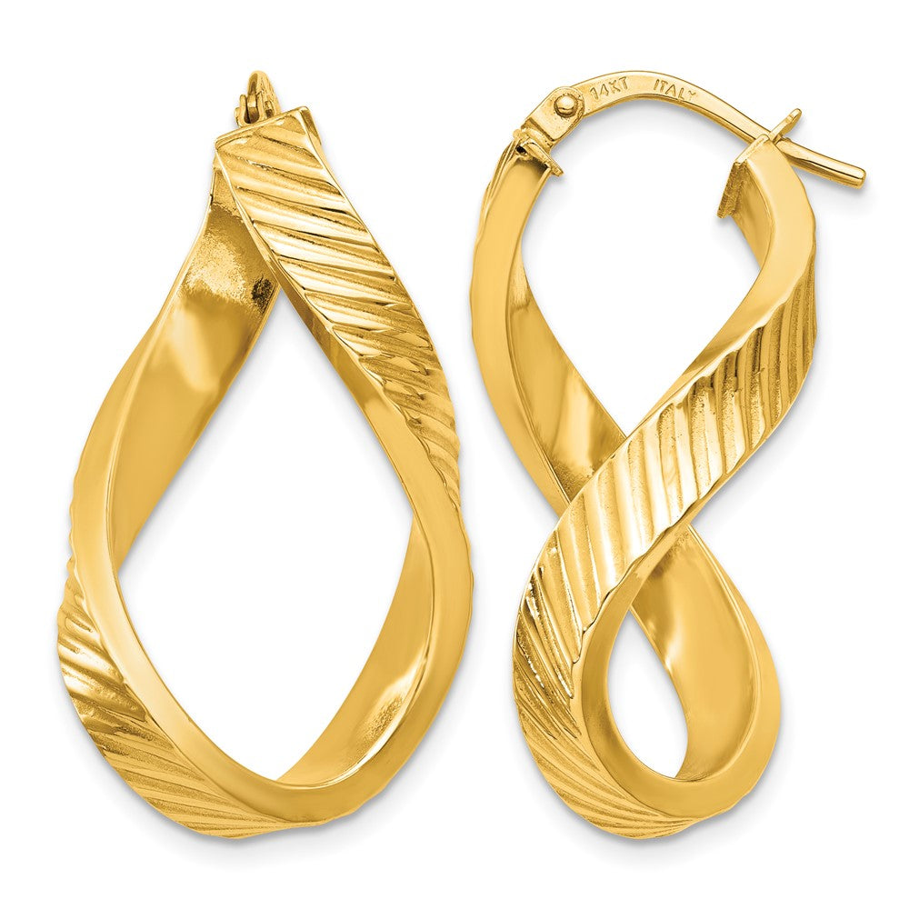 14K Twisted Textured Oval Hoop Earrings, 30 x 4 mm