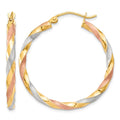 14k White & Rose Rhodium Satin Twisted Hoop Earrings, 34 x 30.5 mm