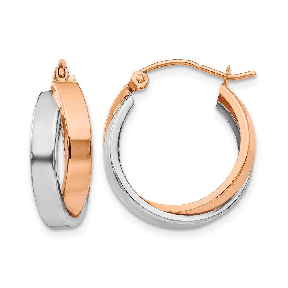 14k Rose and White Gold Polished Oval Hoop Earrings, 17.5 x 7 mm