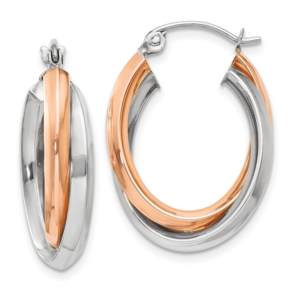 14k Rose and White Gold Polished Oval Tube Hoop Earrings, 23 x 3.5 mm