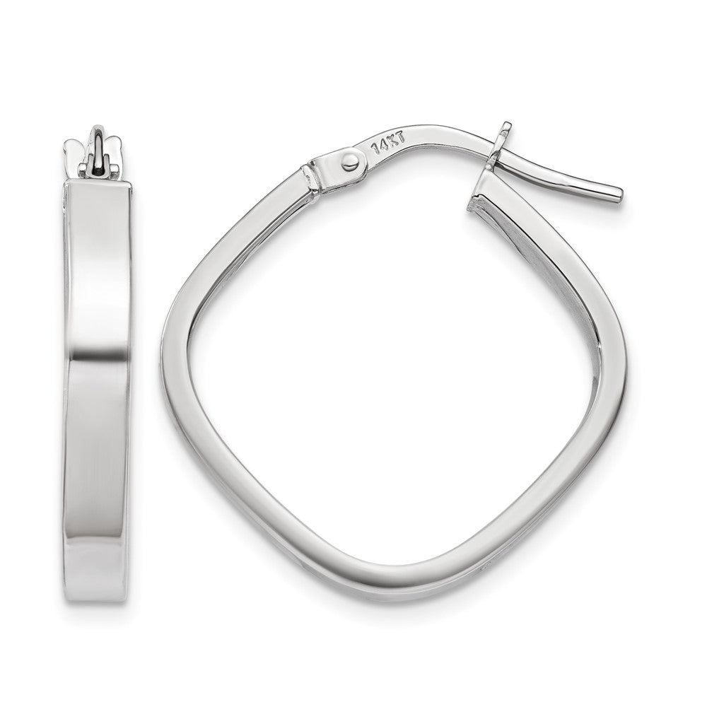14K White Gold 3x27mm Flat Edge Square Tube Hoop Earrings, 27.25 x 3 mm