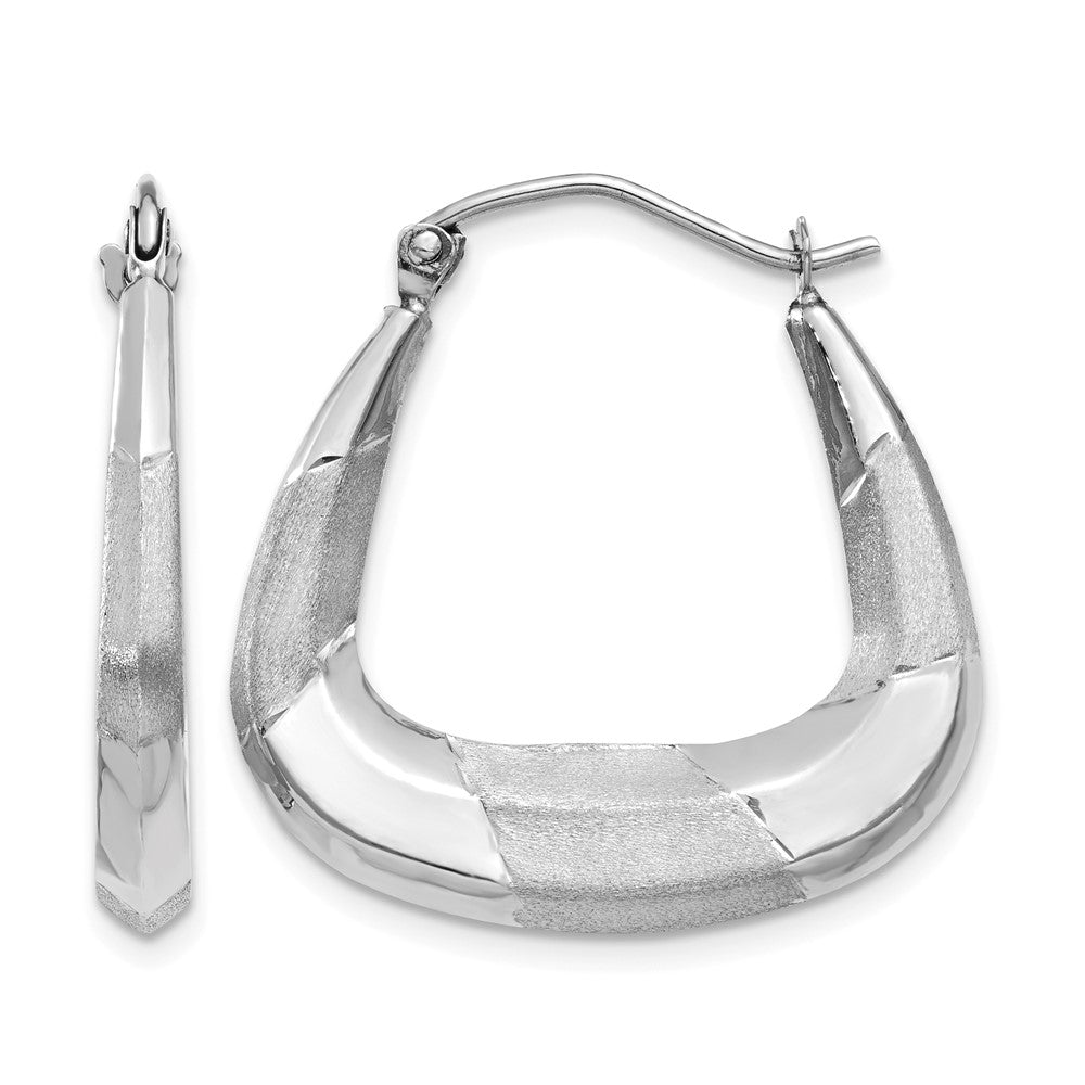 14k White Gold Polished, Satin and Diamond-cut Hoop Earrings, 23 x 3.5 mm