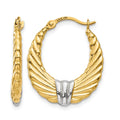 14k & Rhodium Polished and Textured Hoop Earrings, 20 x 2 mm