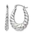 14k White Gold Polished and Textured Oval Hoop Earrings, 26 x 4 mm