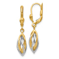 14K Two-Tone Polished Twisted Oval Dangle Leverback Earrings, 32 x 7 mm