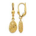 14K Polished Diamond-cut Satin Puffed Oval Dangle Leverback Earrings, 31 x 8 mm