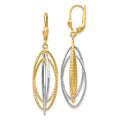 14K Two-Tone Textured and Polished Ovals Dangle Leverback Earrings, 48 x 11 mm