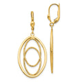 14K Textured and Polished Oval Design Dangle Leverback Earrings, 50 x 21 mm