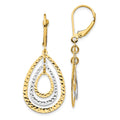 14K Two-tone Diamond-cut Graduated Teardrops Dangle Leverback Earrings, 41 x 15 mm