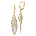 14K Two-tone Polished Diamond-cut Dangle Leverback Earrings, 53 x 9 mm