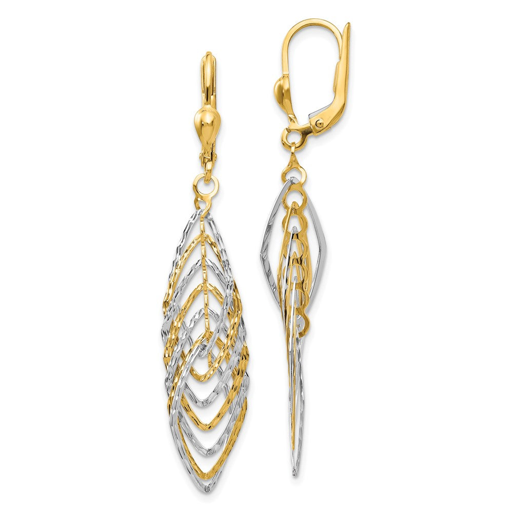 14K Two-tone Polished Diamond-cut Dangle Leverback Earrings, 53 x 9 mm