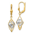 14K Two-tone Polished Diamond-cut Bead and Twist Dangle Leverback Earrings, 34 x 9 mm
