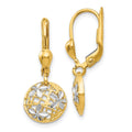 14K and Rhodium Polished Diamond-cut Dangle Leverback Earrings, 24 x 7 mm